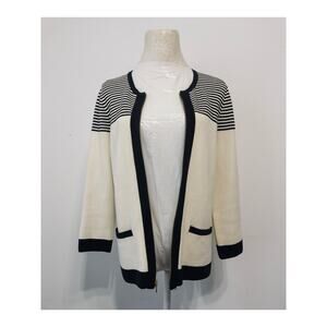 Talbots full-zip cardigan in ivory with black trim sz M office wear elegant chic